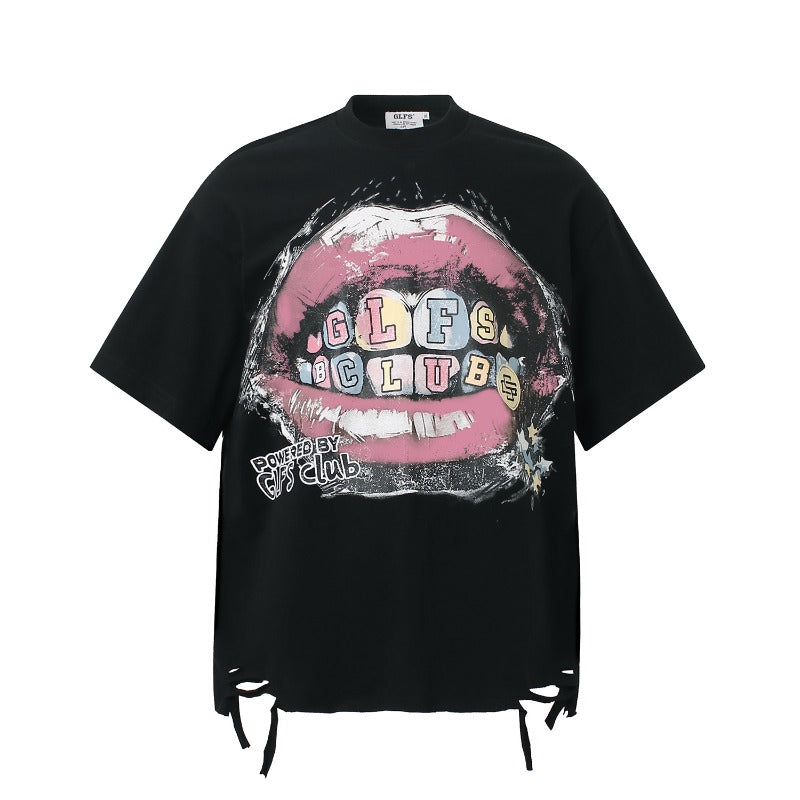 Men's t-shirts - american retro couple streetwear graffiti print short sleeve design high street men's loose crew neck t-shirt