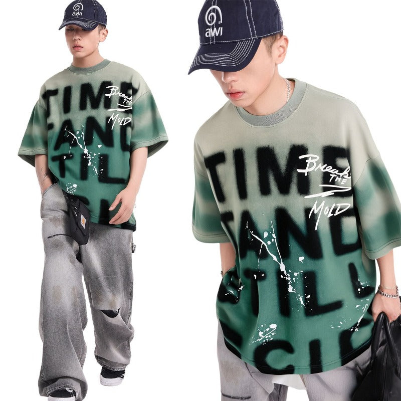 Men's t-shirts: american street style summer unisex distressed washed gradient premium design men's loose fit short sleeve t-shirt