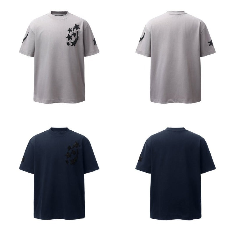 Men's t-shirts: american retro heavyweight double yarn embroidered graphic crew neck design, men's high street oversized short sleeve tee