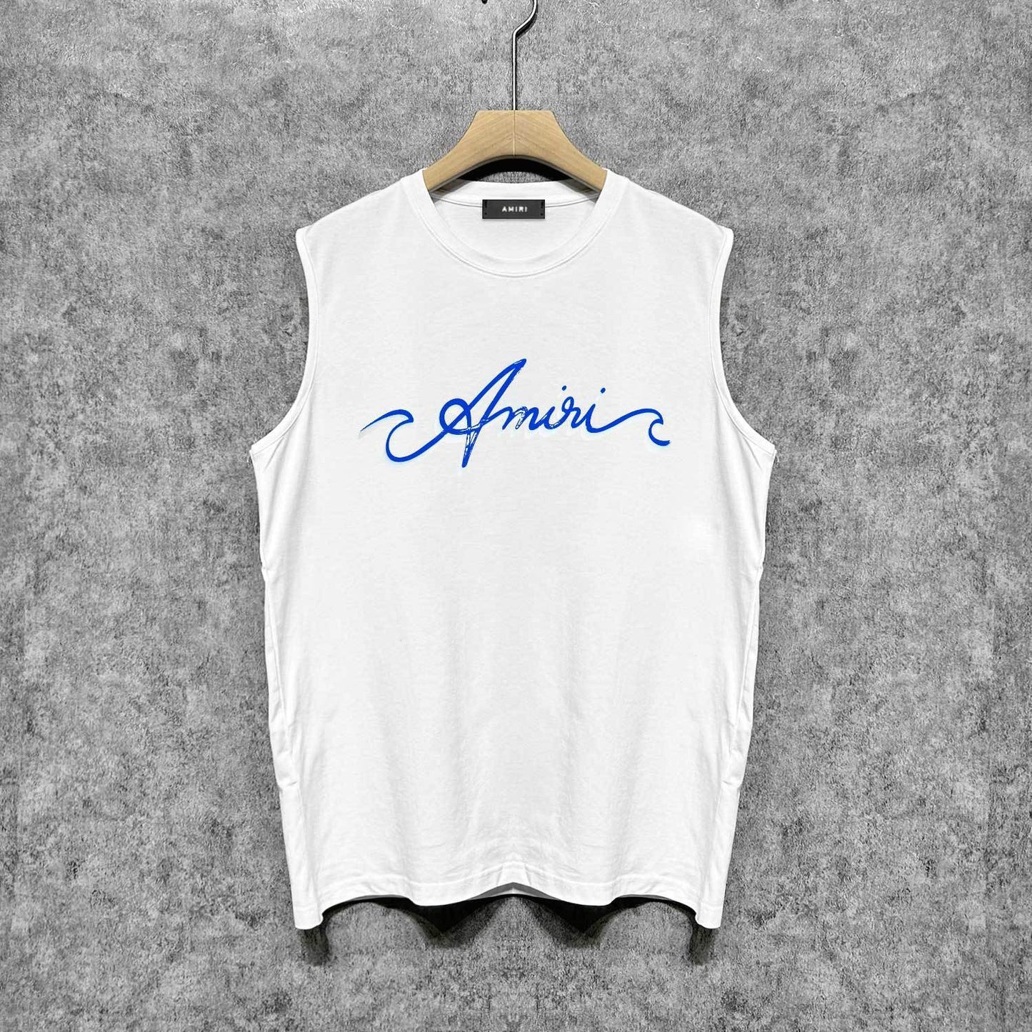 Amiri tank top blue art word printing