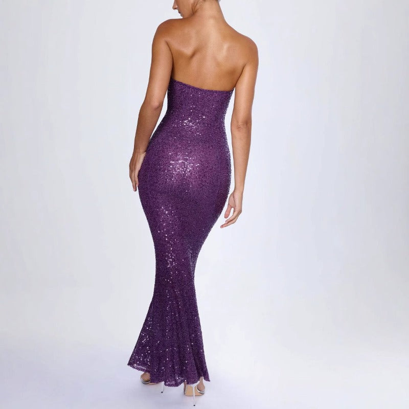 Women's dress - european & american style summer amazon bandeau sequin sexy slim-fit evening gown dress - backless maxi dress for women