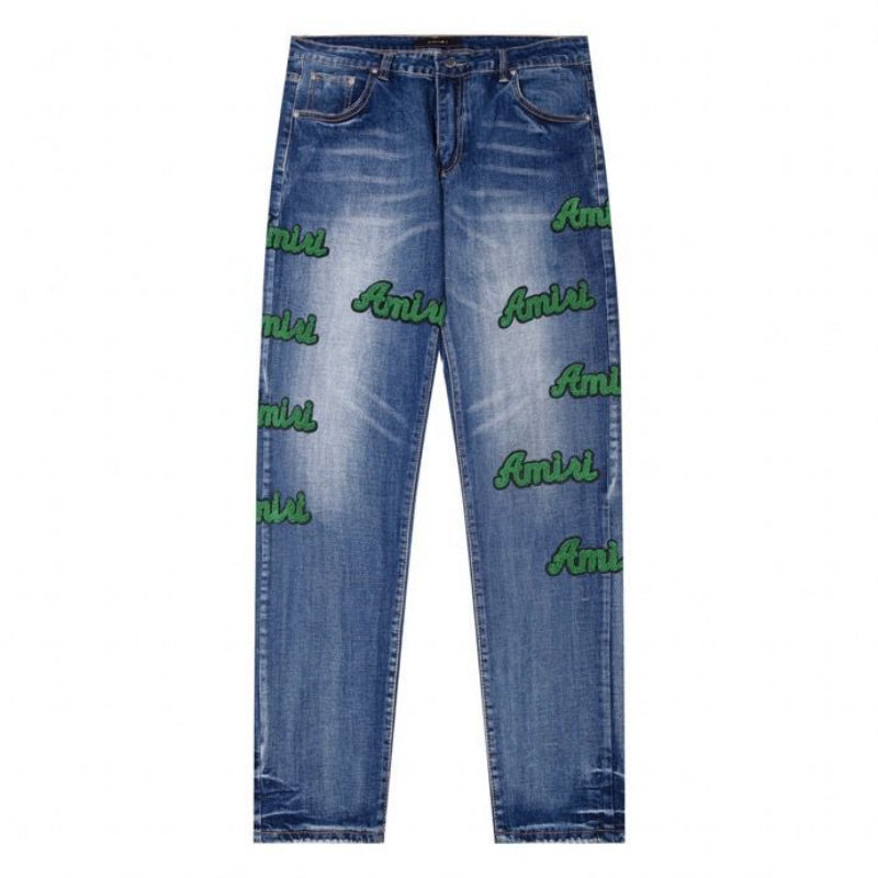 Amiri Jeans Blue Jeans Ripped Letter Embroidered Jeans