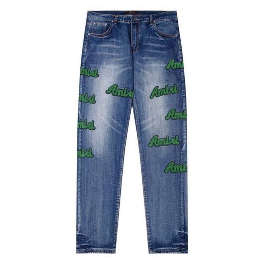 Amiri Jeans Blue Jeans Ripped Letter Embroidered Jeans