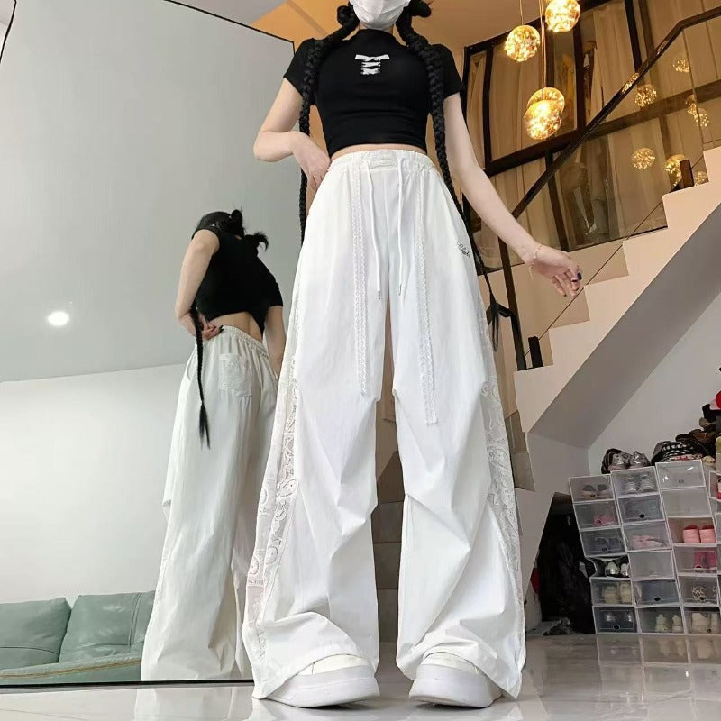 Women casual pants women lace side stitching pants