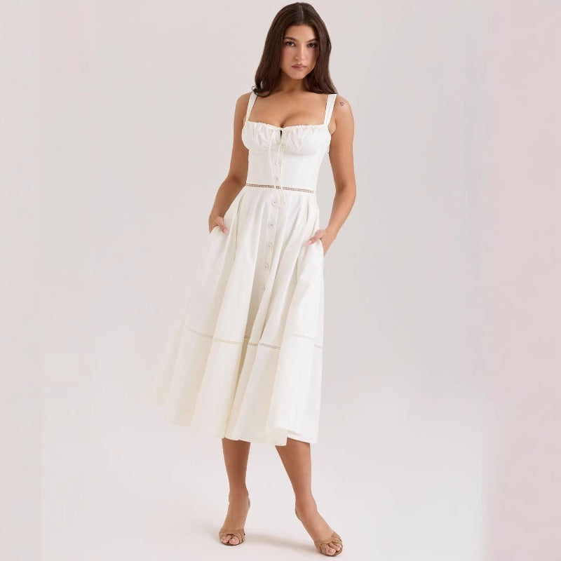 Women's dress - cross-border skirt - summer french style sexy waist-defining a-line high-end elegant dress for women
