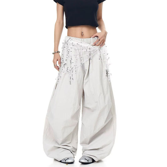 Women casual pants sequined fart curtain women loose wide leg pants