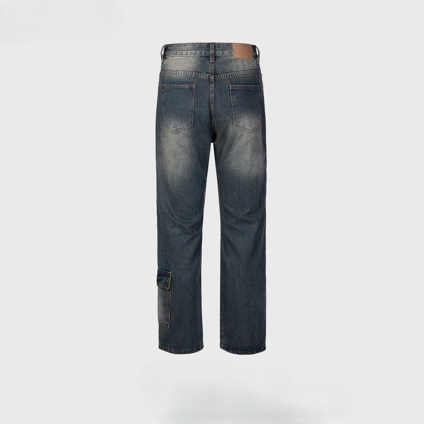 MIJKO Men's Vintage Pants MIJKO Splicing Pocket Trousers Men's and Women's Washed Water-Ground White Jeans