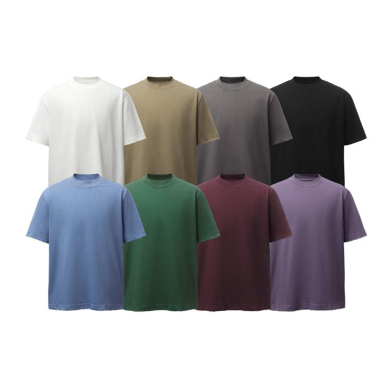 Men's heavyweight premium american retro streetwear washed & distressed high-street loose fit summer short sleeve t-shirt