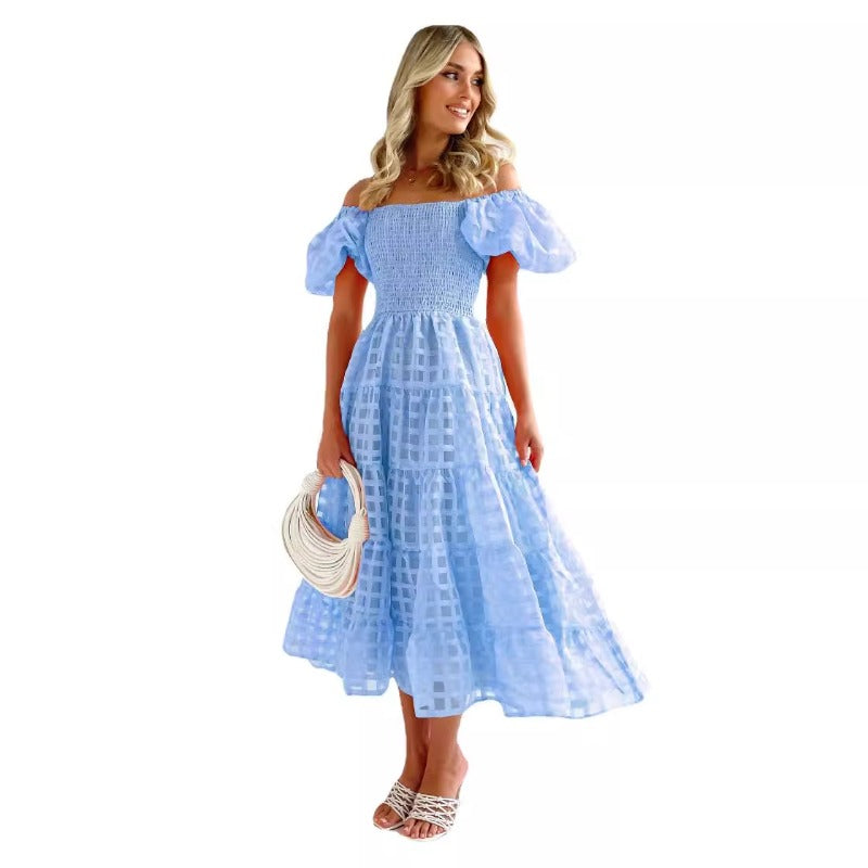 Women's dress: european and american style amazon bestseller - summer one-shoulder puff sleeve fashionable hot girl maxi dress