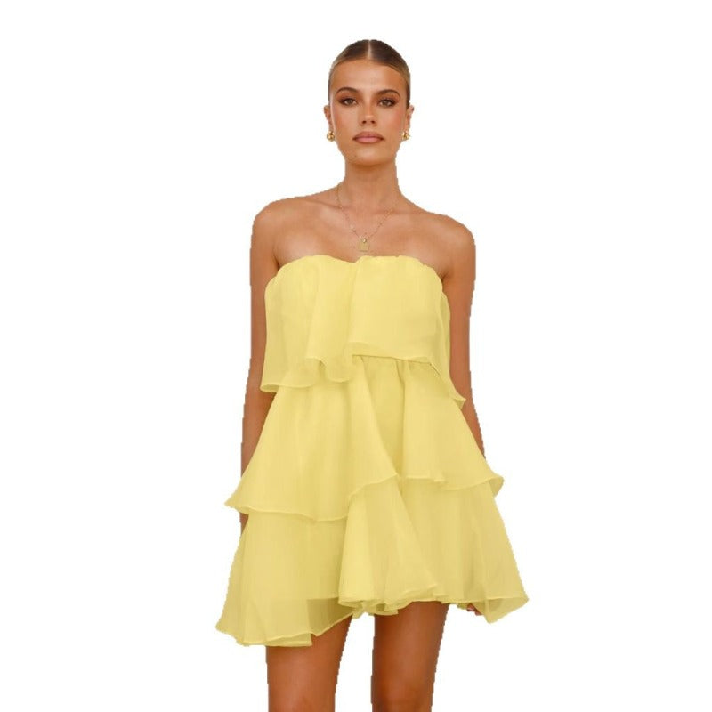 Women's dress - in stock - summer new arrivals - european & american cross-border e-commerce - sexy & fashionable bandeau backless tiered dress