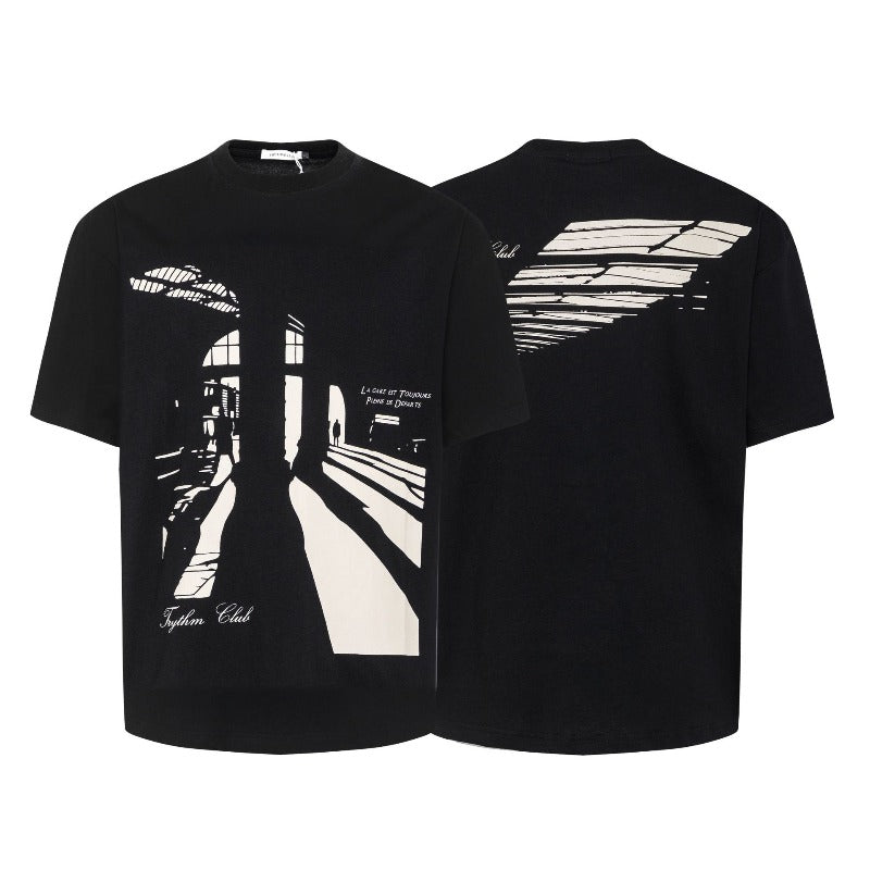 Men's t-shirts: american street style summer design - premium look, small collar, relaxed fit short sleeve tee