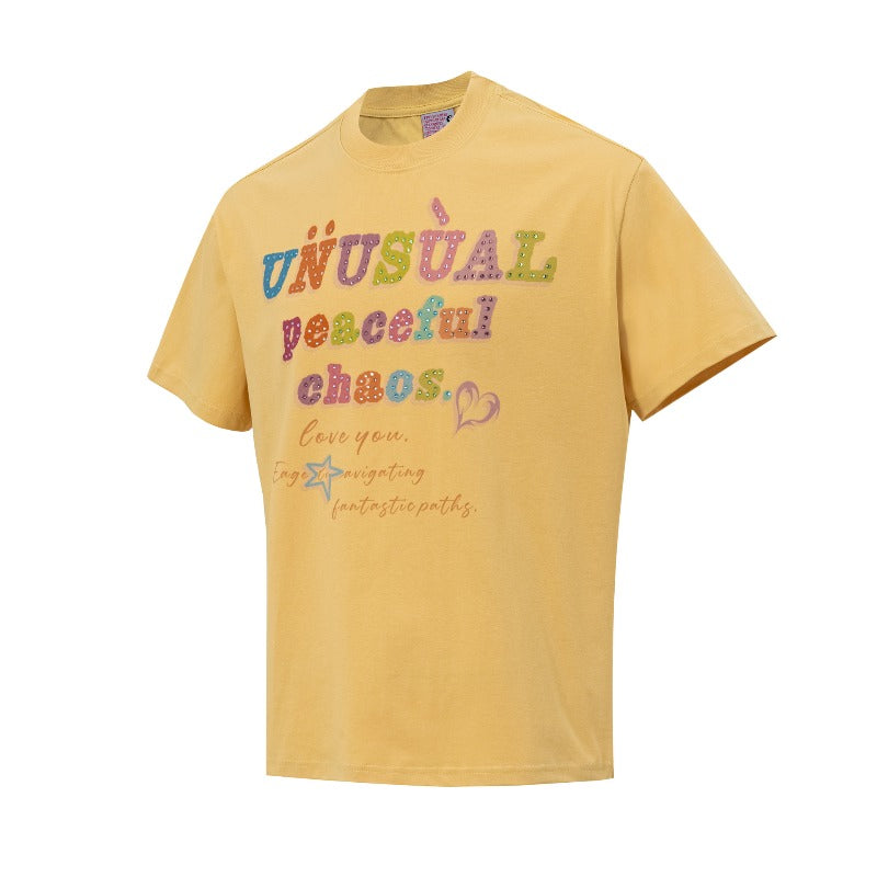 Men's t-shirts - american high street retro streetwear couple's style colorful letter design men's crew neck loose fit short sleeve t-shirt