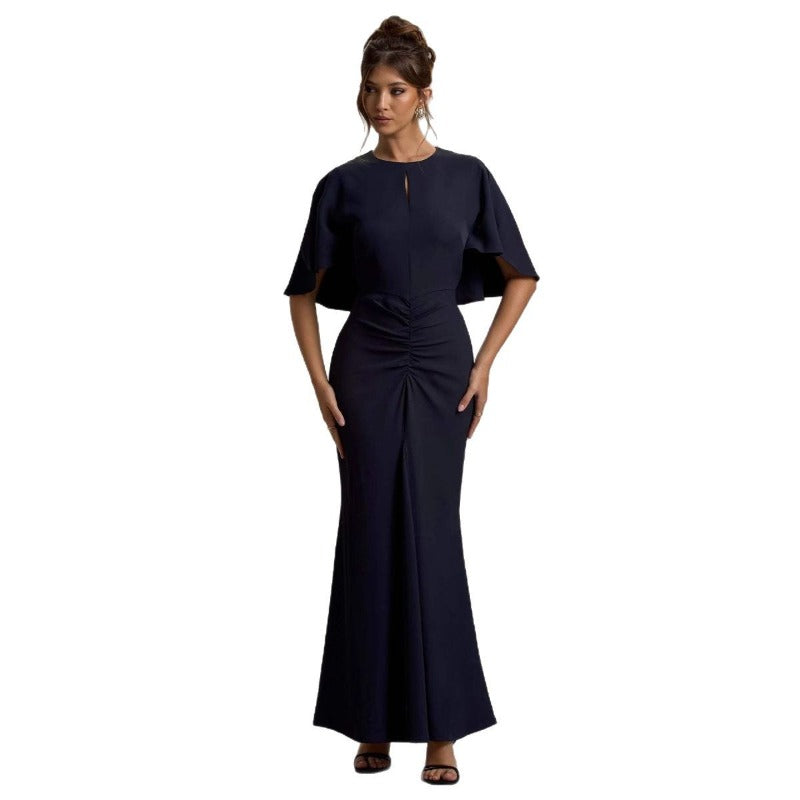 Women's dress - european & american style summer hot girl mid-sleeve cutout pleated dress - cinched waist, bodycon, sexy maxi dress