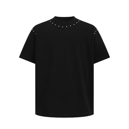 Men's t-shirts: american streetwear summer style - deconstructed solid color premium beaded design short sleeve tee