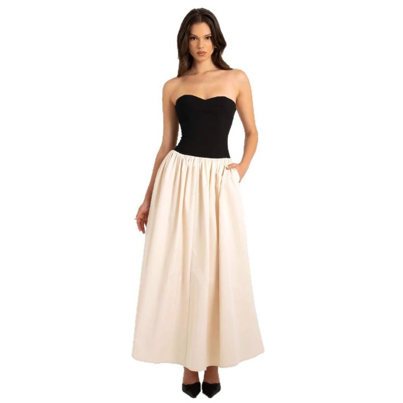 Women's dress amazon summer european and american fashion color block bandeau sleeveless dress ladies' apparel cross-border wholesale