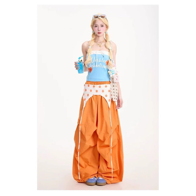 Womens casual pants vintage orange casual pants summer wide leg pants
