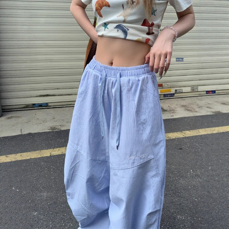 Women casual pants blue stripessummerloose