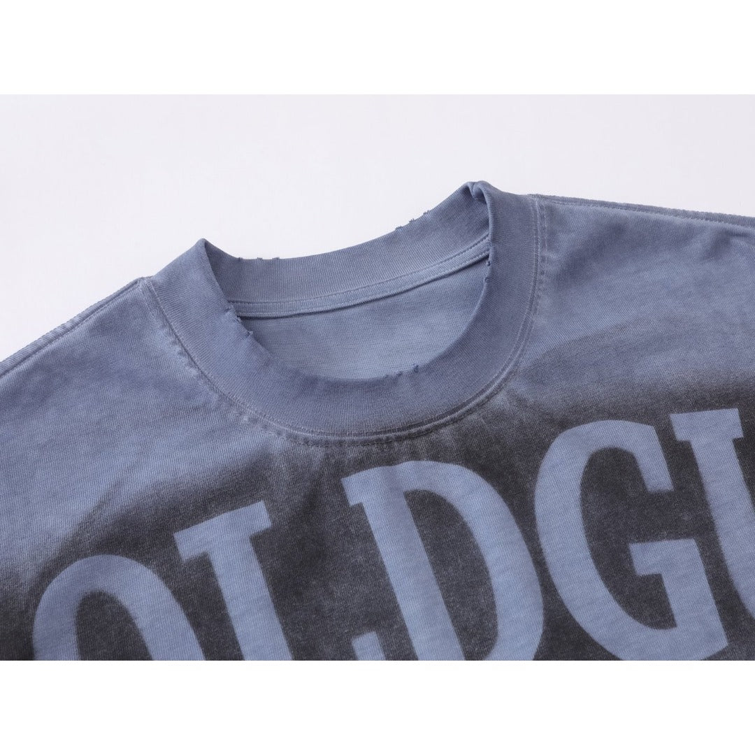 Men t shirts retro double yarn washed distressed printing loose short sleeves