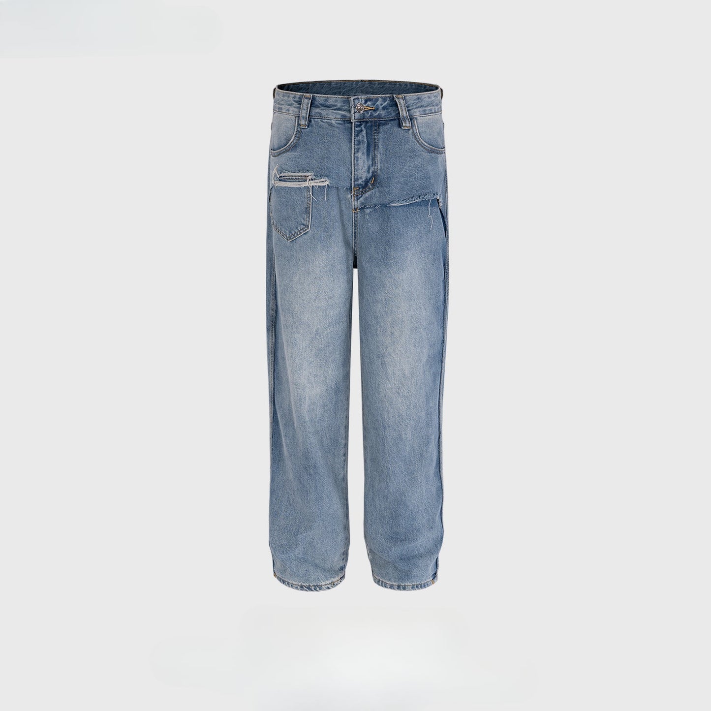 MIJKO Men Vintage Pants MIJKO splicing straight wash water to make old jeans