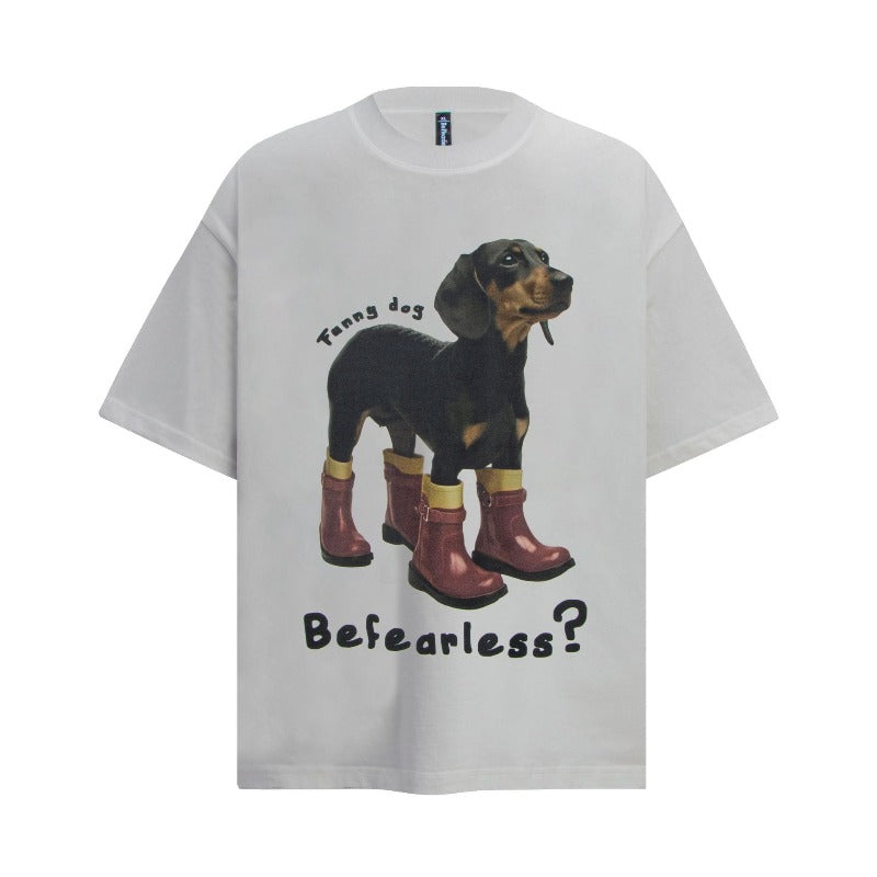 Men's t-shirts: american street style summer dog print design, men's loose fit premium crew neck short sleeve t-shirt