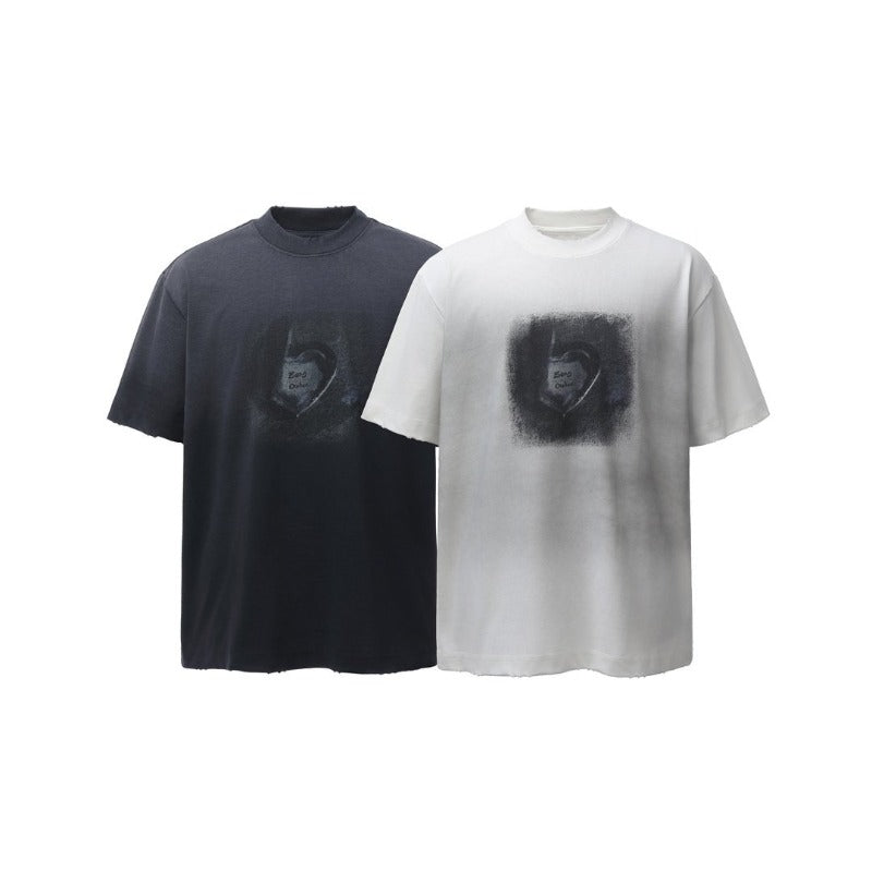 Men's t-shirts: american retro heavyweight double yarn printed graphic spray-dye design, men's high street oversized short sleeve tee
