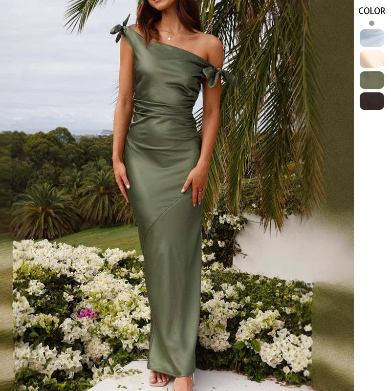 Women's summer dress - european & american style off-the-shoulder one-shoulder tie-up elegant sexy bodycon mini dress