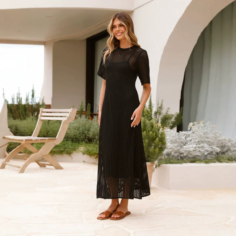 Women's dress - standalone store, amazon, aliexpress, cross-border e-commerce, european & american style, round neck, hollow-out, long set, maxi dress
