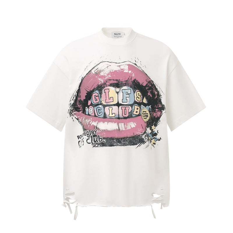 Men's t-shirts - american retro couple streetwear graffiti print short sleeve design high street men's loose crew neck t-shirt