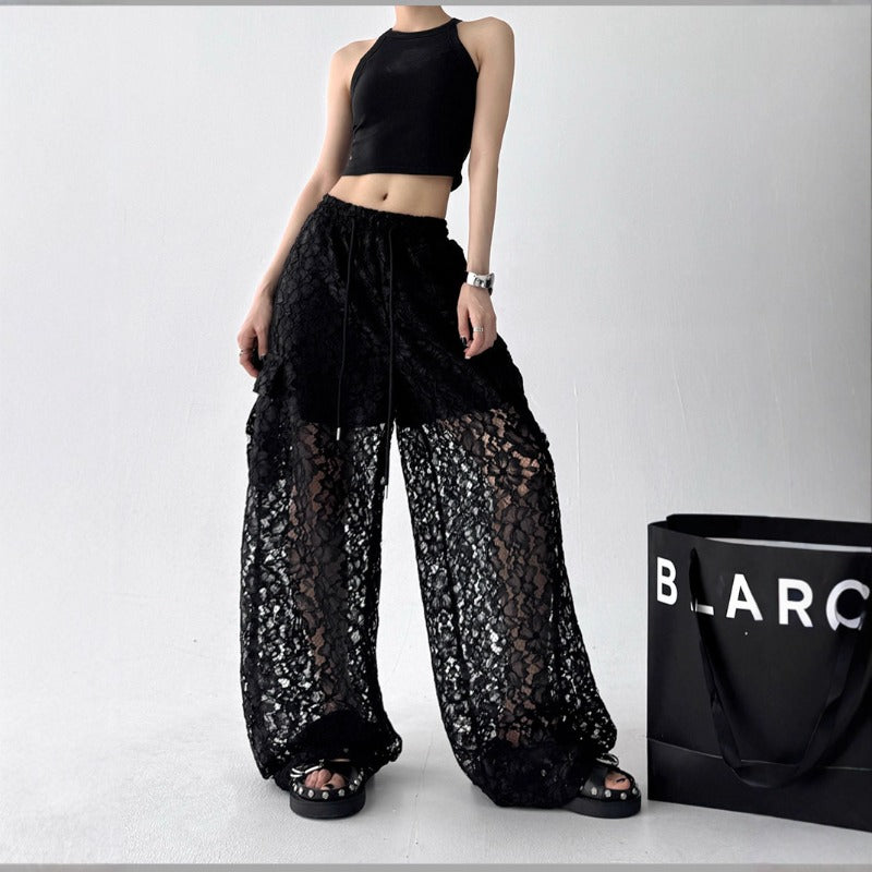 Women casual pants summercut outlace design