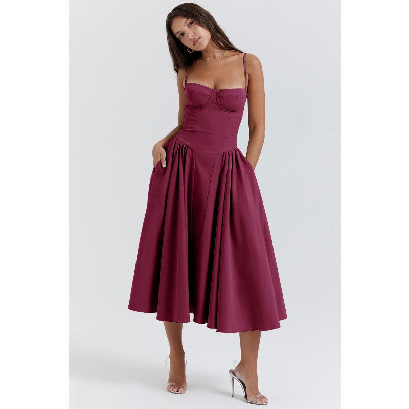 Women's summer amazon dress: french retro long dress, court style dopamine outfit, spaghetti strap dress for women