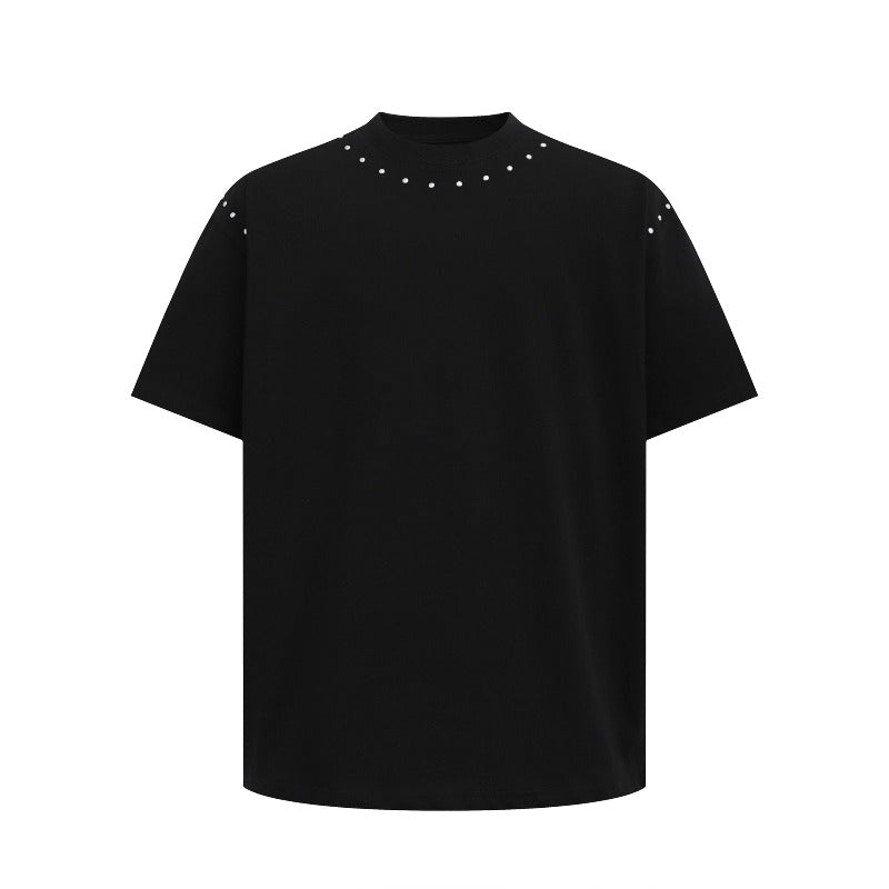 Men's t-shirts: american streetwear summer style - deconstructed solid color premium beaded design short sleeve tee