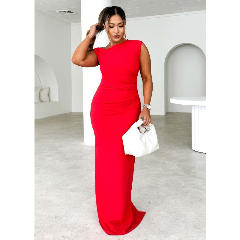 Women's dress - european and american export, cross-border e-commerce, amazon spring/summer hot seller, sleeveless, open back, ruched bodycon dress