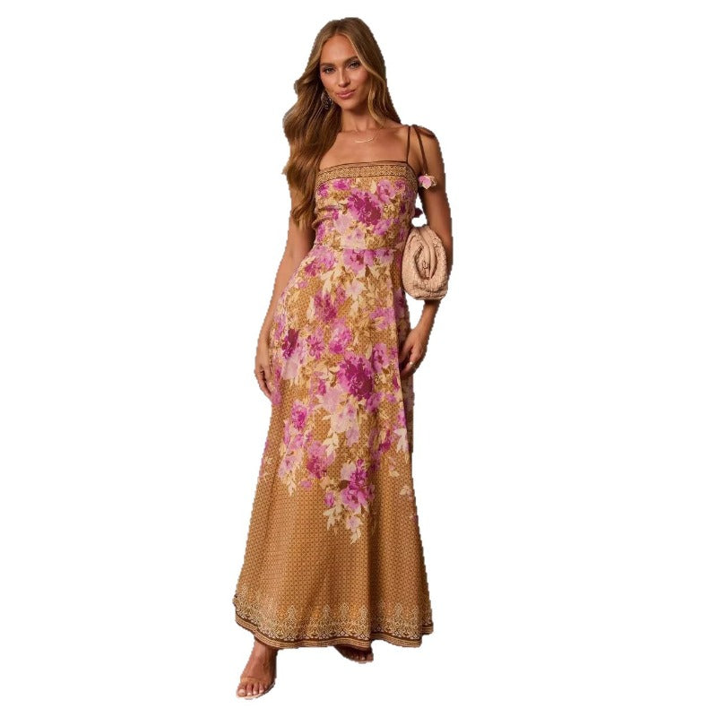 Women's dress - cross-border spring/summer - amazon us & europe - women's fashion printed sexy fashion spaghetti strap dress