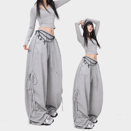 Women casual pants streamer straps grey sweatpants women loose