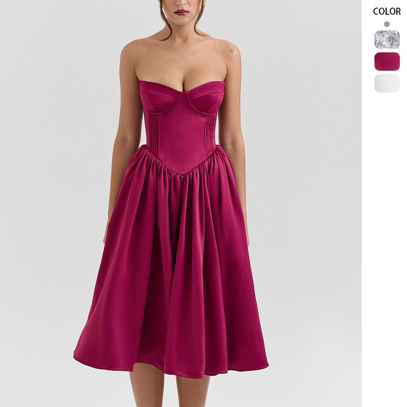 Women's dress: european and american style sexy bandeau dress - summer sweet & spicy hot girl skirt - high-end open back midi dress for export