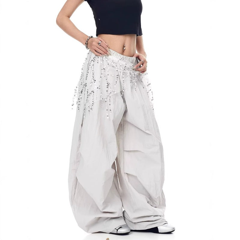 Women casual pants sequined fart curtain women loose wide leg pants