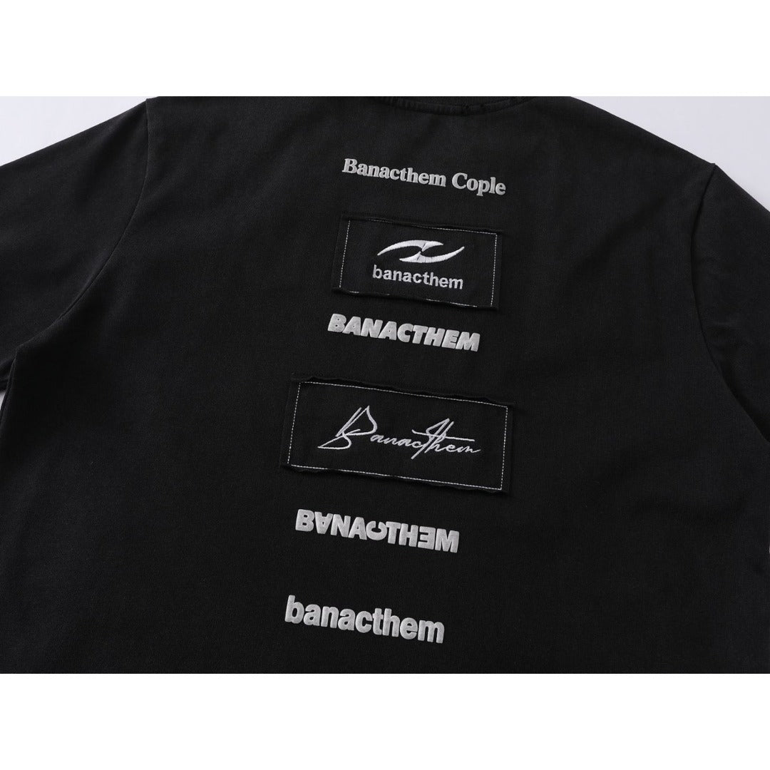 Men t shirts retro double yarn letter embroider distressed loose short sleeves