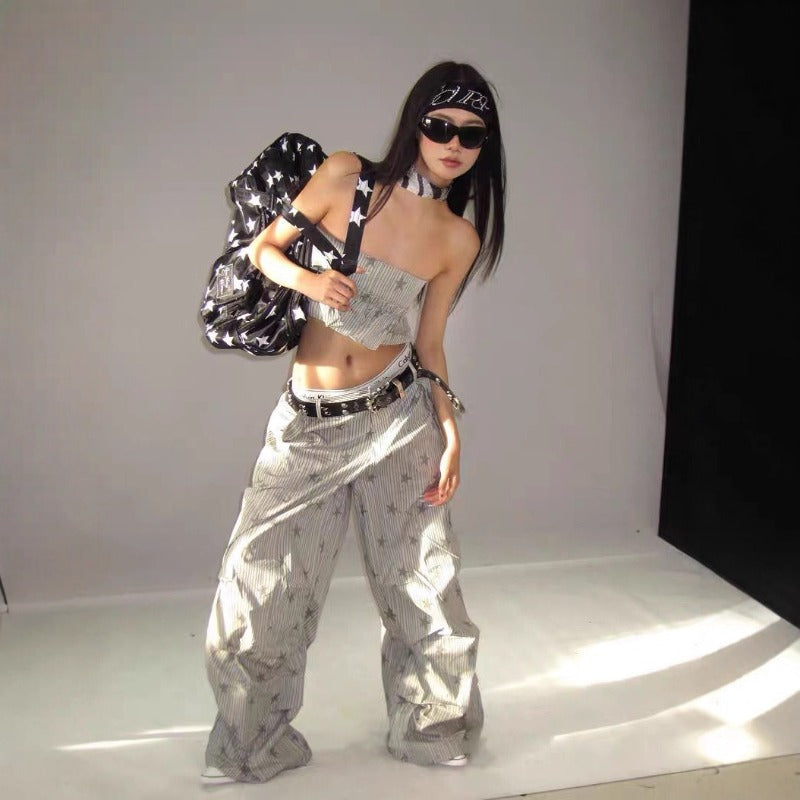 Women casual pants stripes star print