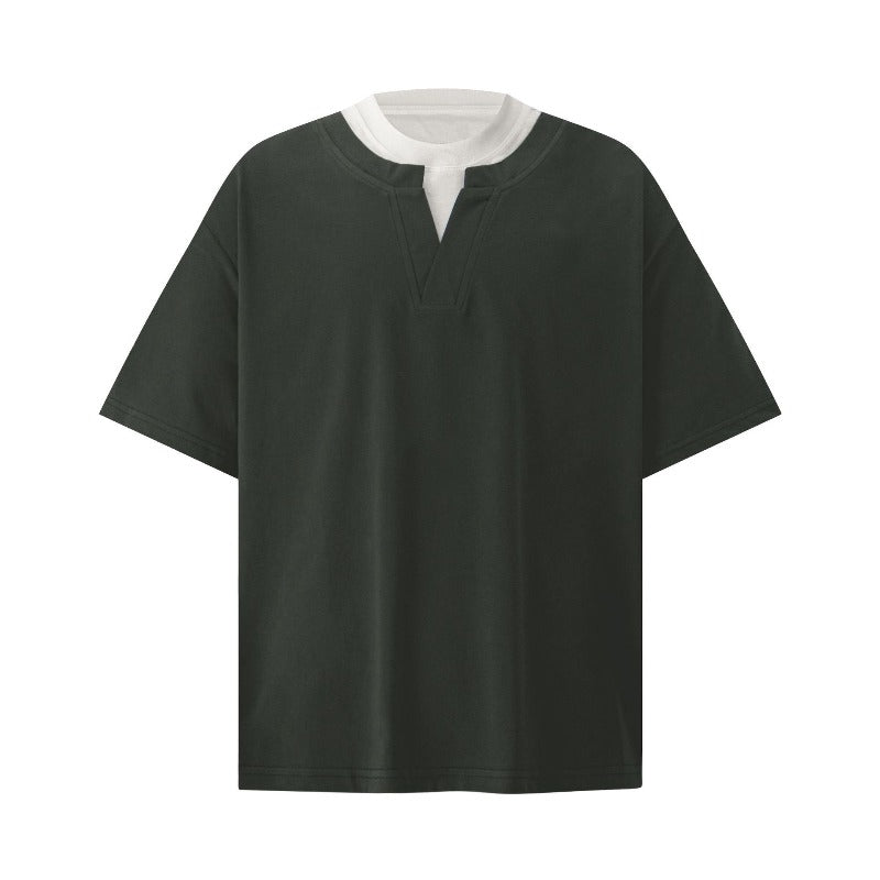 Men's t-shirts: american streetwear style, unisex, summer premium faux two-piece deconstructed design, men's short-sleeve t-shirt with a relaxed fit