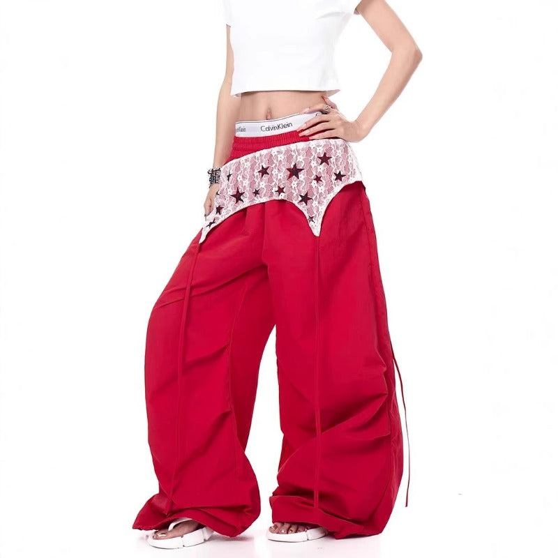 Women casual pant summer star lace fart curtain