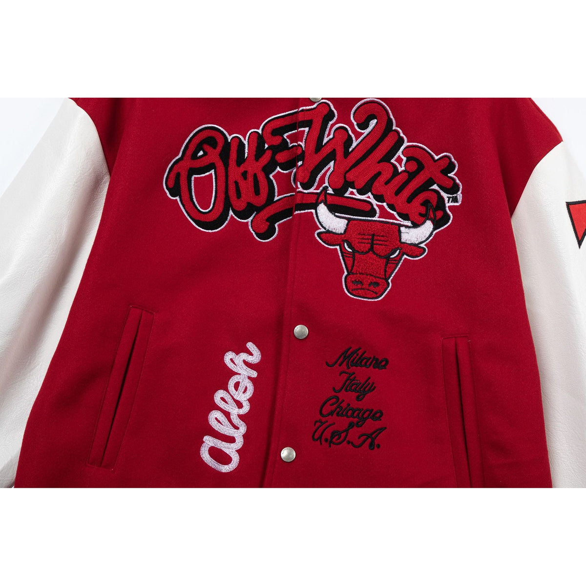 Off White Jacket Qiuxin OW Joint NBA Team Series Baseball Jacket