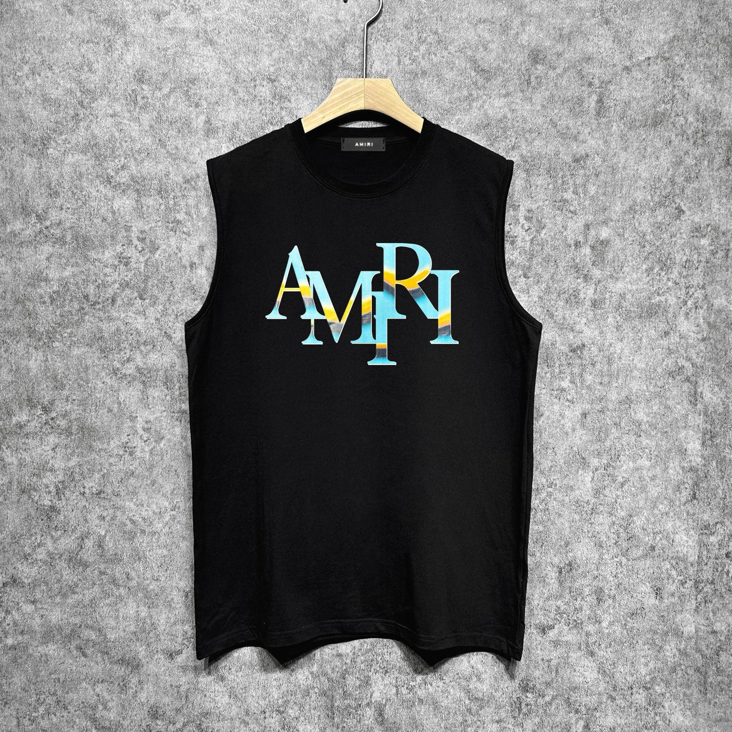 Amiri tank top gradient overlapping letterprinting