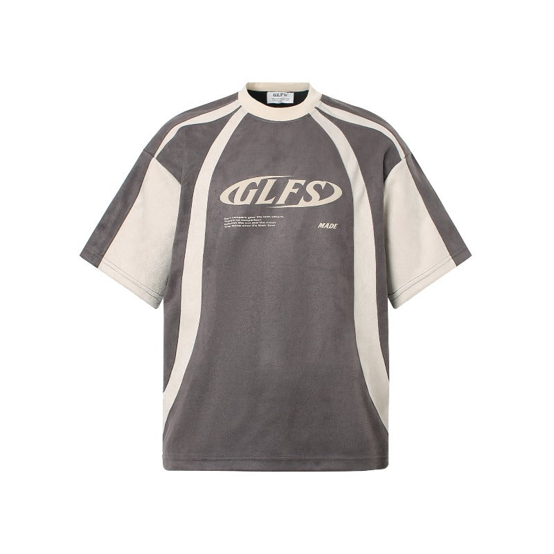 Men's jt american streetwear summer lettering premium design oversized deconstructed suede short sleeve t-shirt