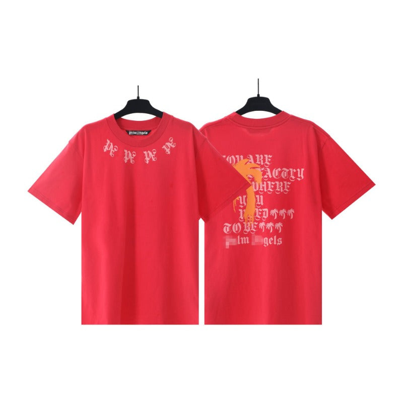 Palm Angels T Shirts Letter Painted Coconut Tree Print Short Sleeve T-Shirt