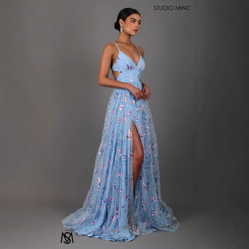 Women's dress: european and american cross-border fashion spaghetti strap sparkly banquet event elegant slimming long dress evening gown