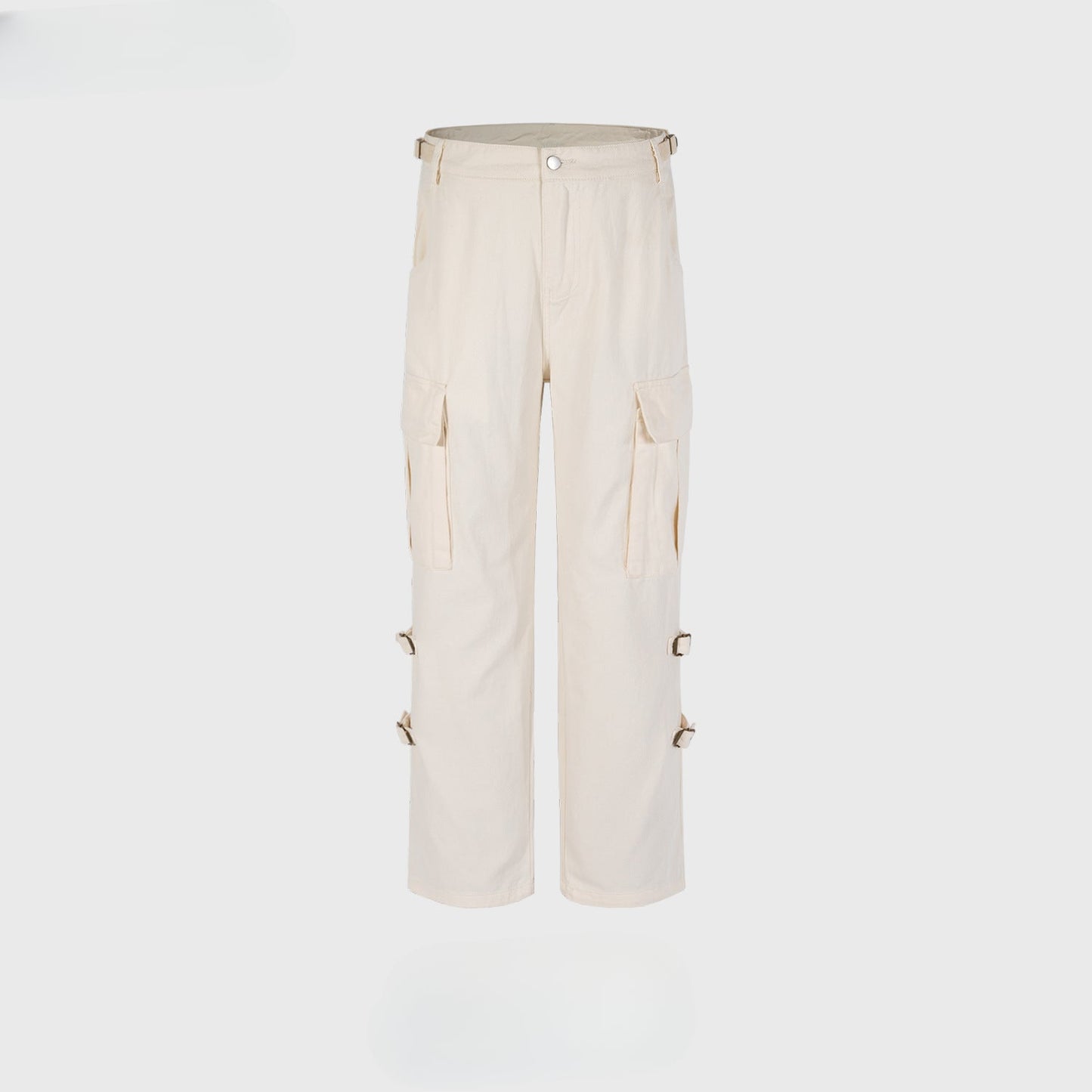 MIJKO Men's Vintage Pants MIJKO Men's Women's Functional Buckle Trousers Straight High Street Casual Pants