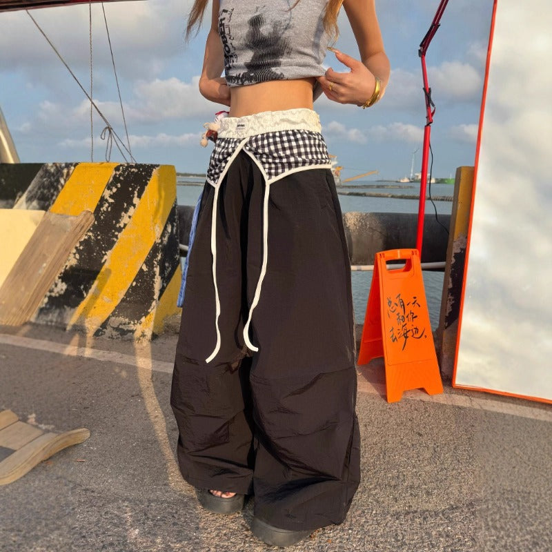 Women casual pant looseplaidpatchwork summer