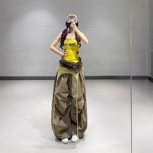 Women casual pant summer retroplaid fart curtain