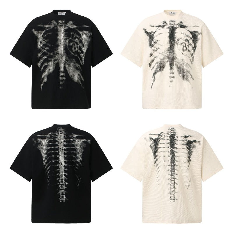 Men t shirts t american retrocouple street trendy waffle grids fabric fun design high street men's loose round neck t-shirt