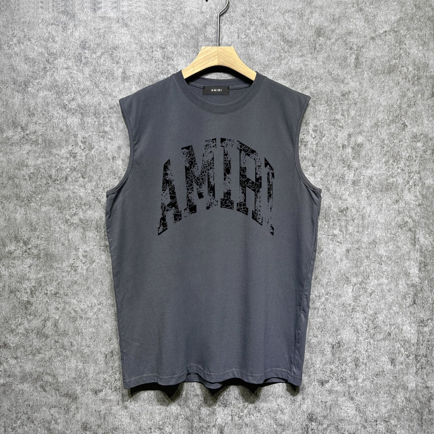Amiri tank top with cracked curved letter cut outprinting